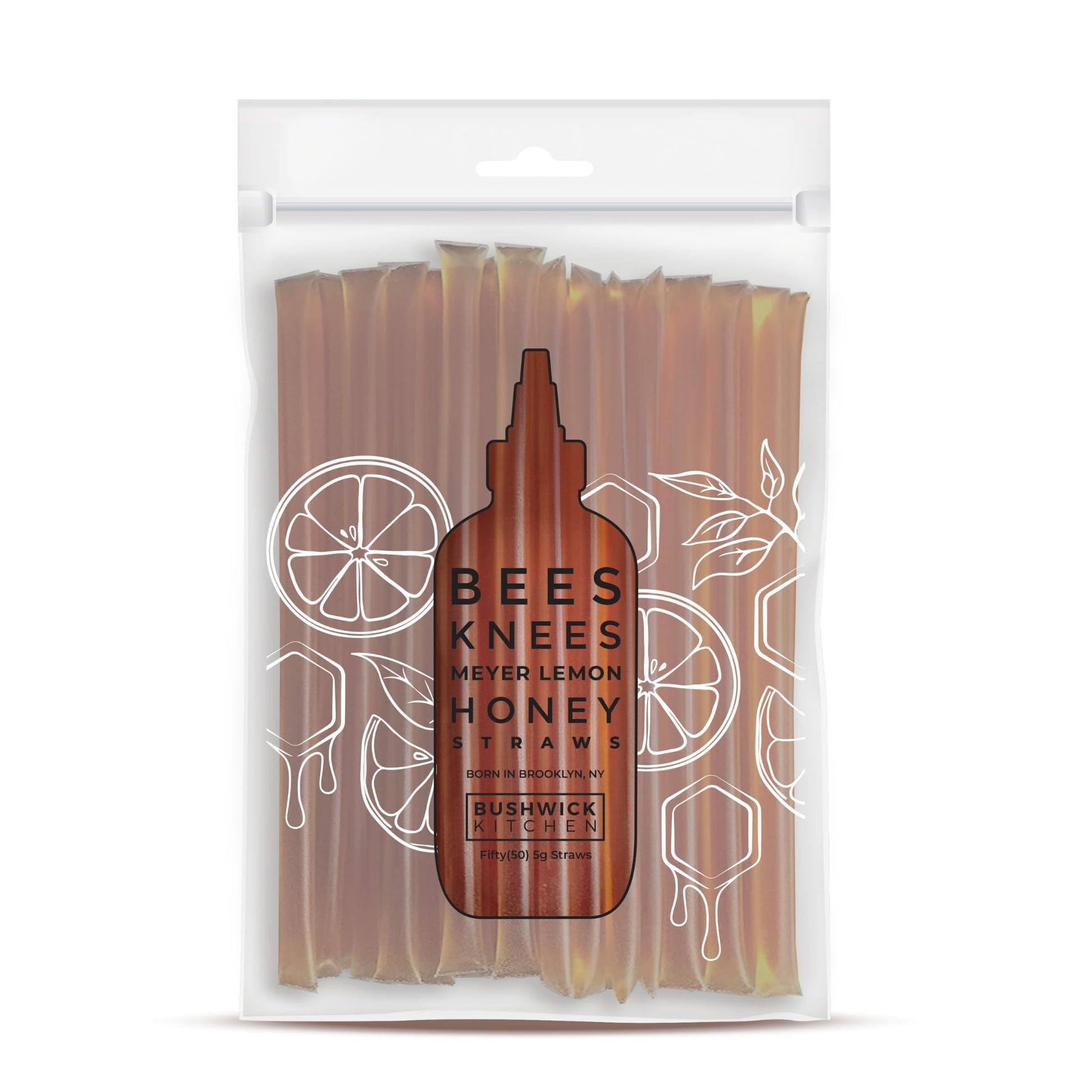 Bees Knees Meyer Lemon Honey Sticks, 50 Sticks, 1Tsp Each, Wildflower Honey Straws Infused With A Bright Citrus Squeeze, Foodie 