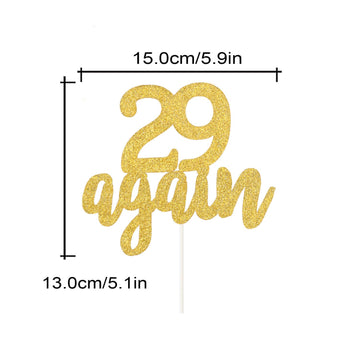 29 Again Cake Topper, Happy 30th Birthday Sign,Dirty Thirty Cake Topper,Hello 30 Party Decorations (Double Sided Gold Glitter)