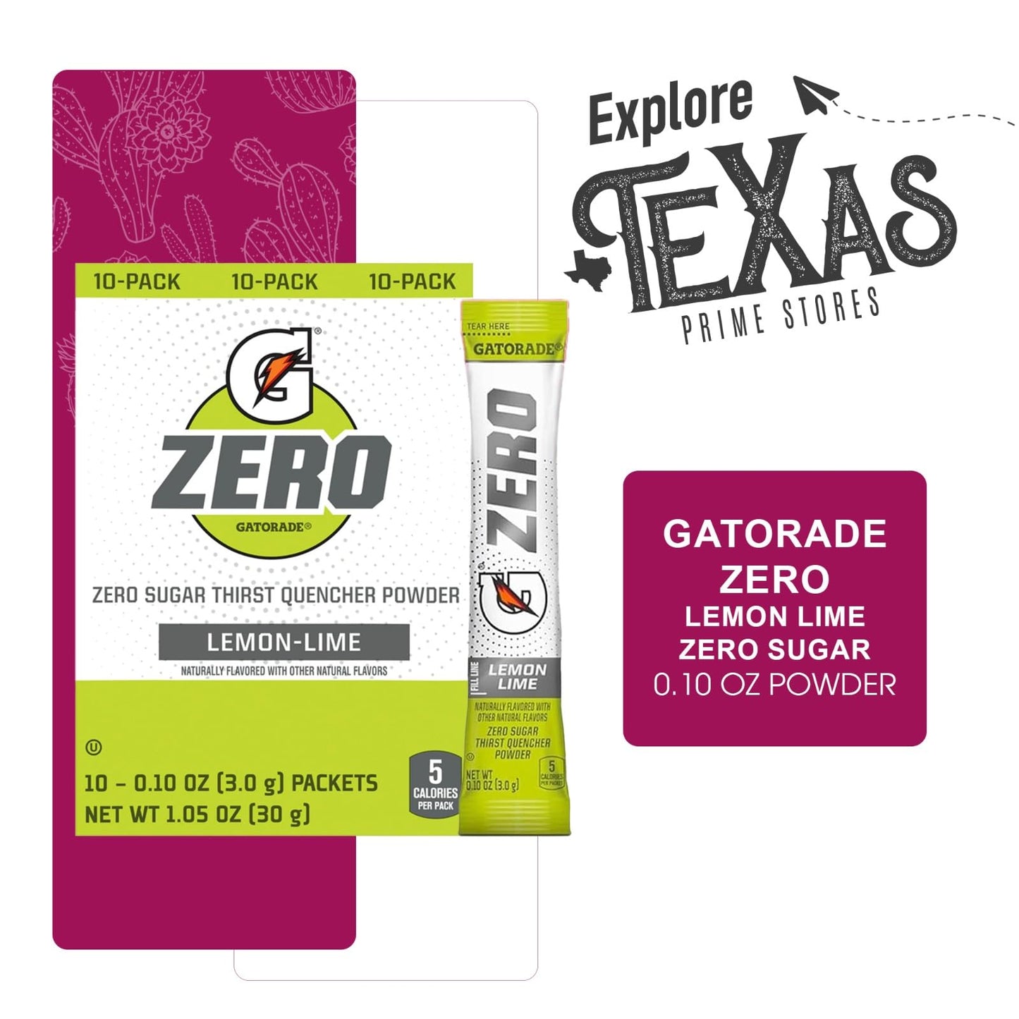 Gatorade Zero 50- Count Of Zero Lemon-Lime Thirst Quencher Electrolyte Enhanced Sports Drink Powder 0.10Oz Packet