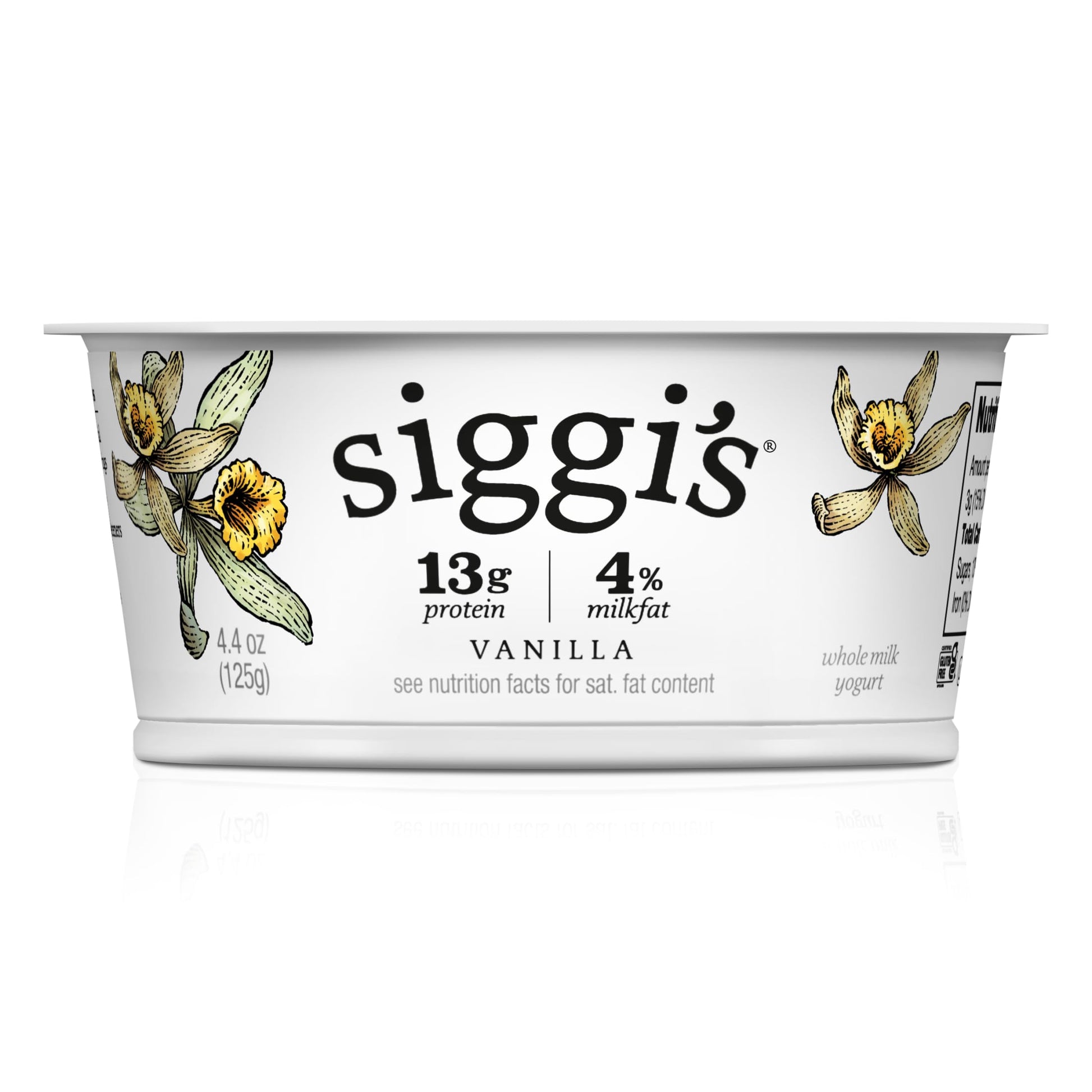 siggis Icelandic Strained Whole Milk Yogurt, Vanilla, 4.4 oz. Single Serve Cup - Thick, Protein-Rich Yogurt Snack