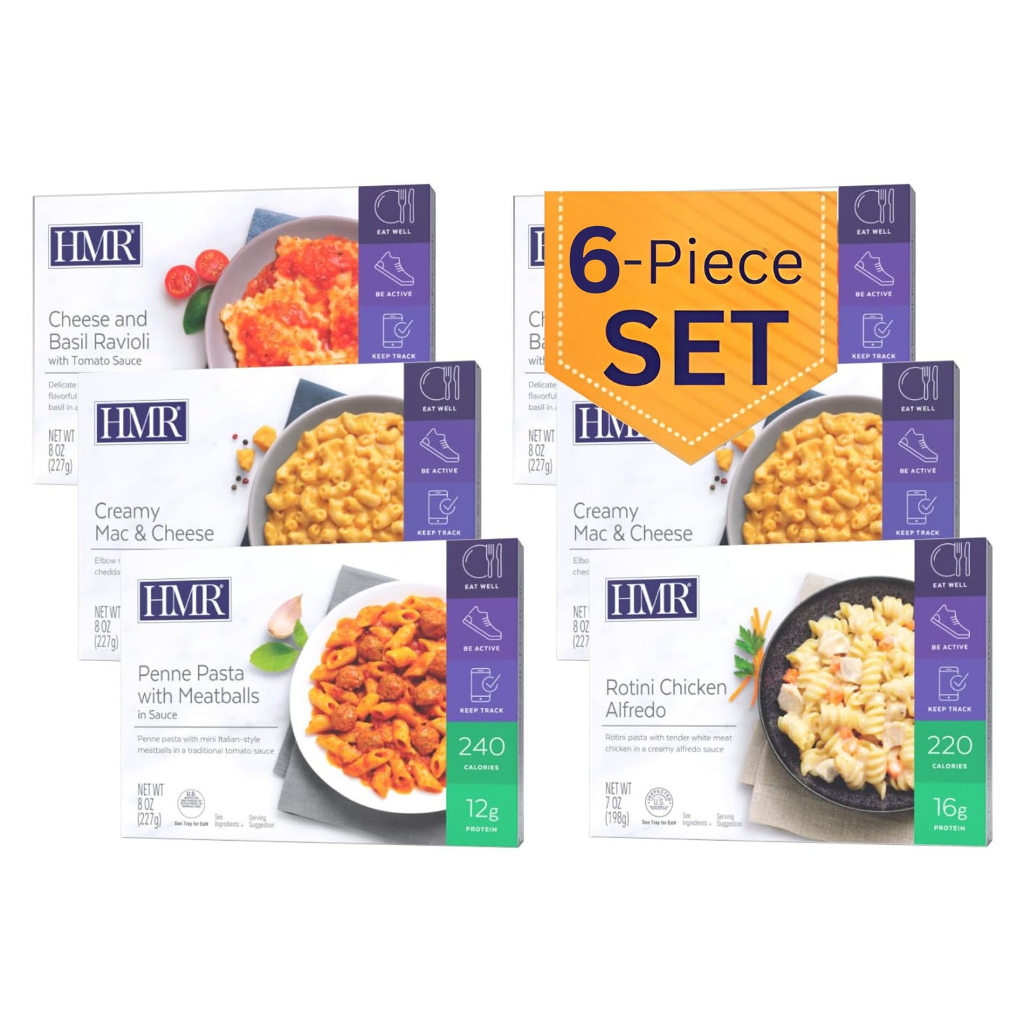 HMR Pasta Classics Entree Bundle 1 ea Penne Pasta w/Meatballs, 1 ea Rotini Chicken Alfredo, 2 ea Cheese & Basil Ravioli, and 2 e