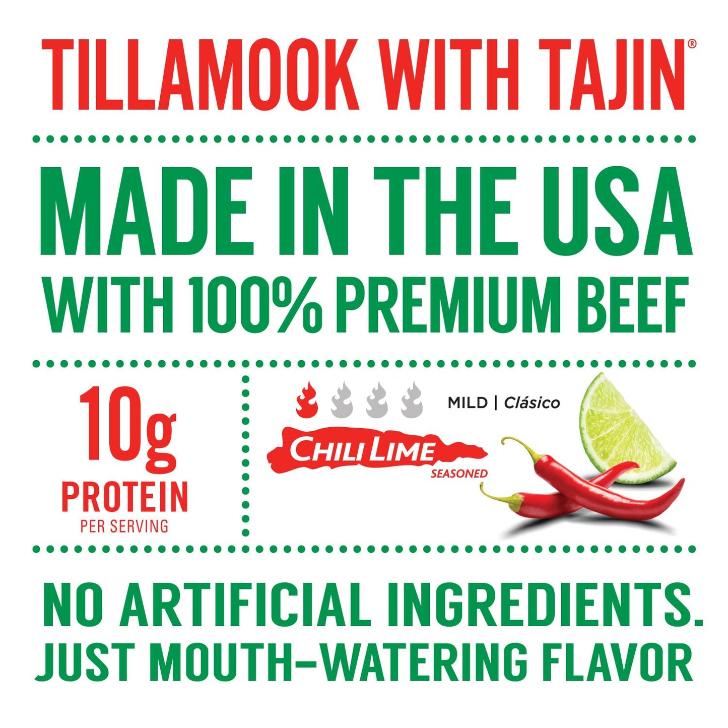 Tillamook Country Smoker Taj  N Flavored Chili Lime Beef Jerky,High Protein, Ready To Eat Snacks, Savory And Tangy Flavor, On-Th