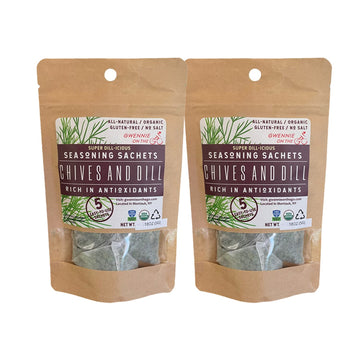 GWENNIE ON THE GO Seasoning Sachets, Chives and Dill, Certified Organic, Gluten-Free, 10 Count (Pack of 2), 2oz Resealable Pouch
