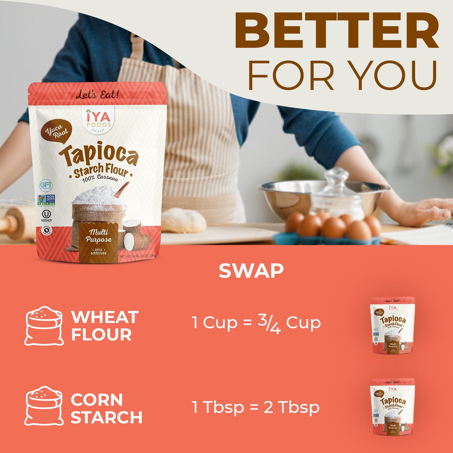 Iya Foods Tapioca Starch Flour - All Purpose Flour, Grain-Free, Non-Gmo & Kosher Verified - Multi Purpose Substitute; Made From
