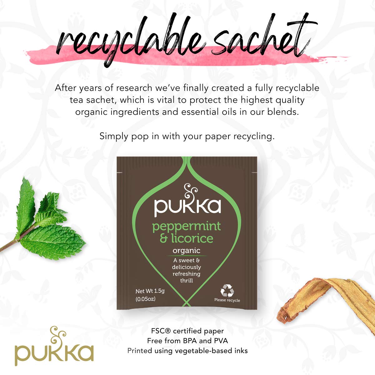 Pukka Organic Tea, Peppermint & Licorice Herbal Tea Bags (6 Pack, 120 Individual Sachets)