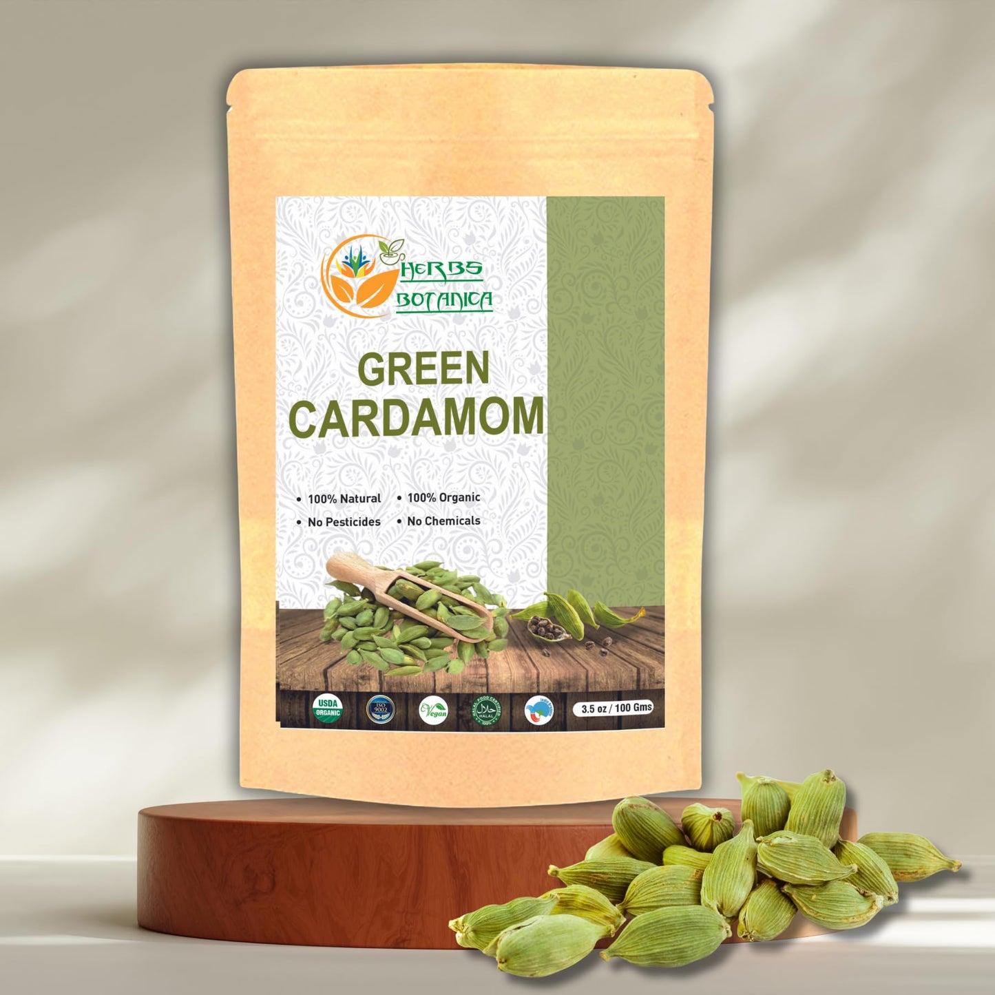 Herbs Botanica Green Cardamom Pods Whole 7-8Mm Size Elaichi For Culinary Delights And Aromatic Infusions Handpicked Fresh Fragna