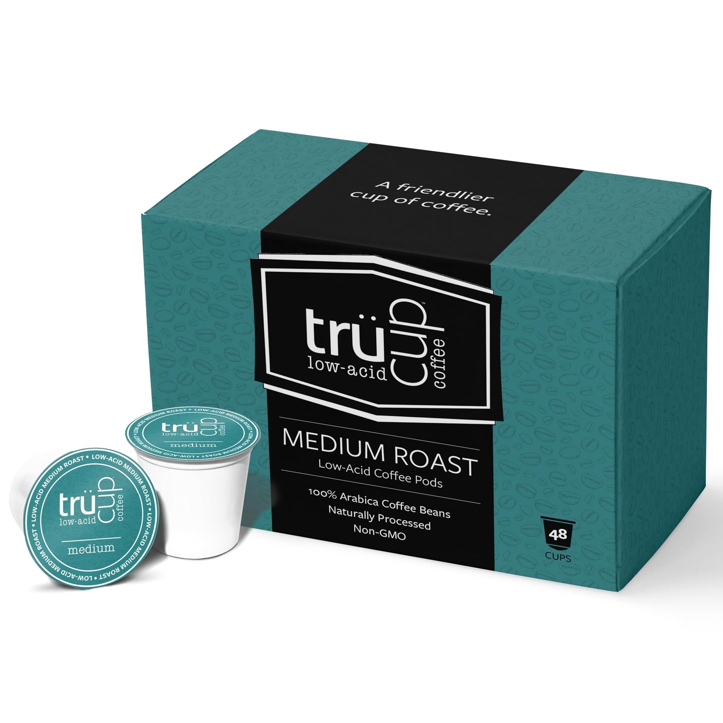 TRUCUP Low Acid Coffee Pods, Medium Roast, 48 Count, Compatible with K-Cups, Recyclable