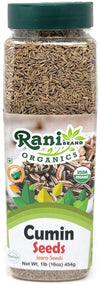 Rani Organic Cumin Seeds Whole (Jeera Sabut) 16oz (1lb) 454g PET Jar ~ All Natural | Vegan | Gluten Friendly | NON-GMO | Indian 