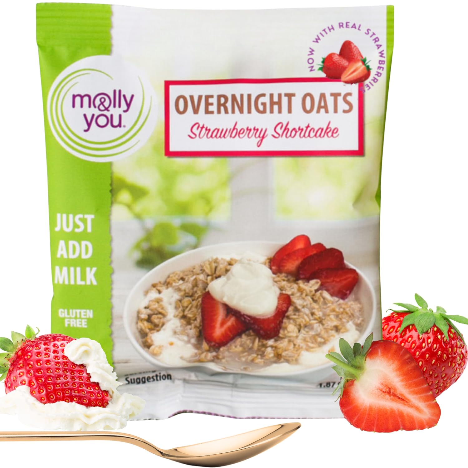 Molly & You Overnight Oats Strawberry Shortcake (Pack Of 6) - Healthy Natural Source Of Protein Oatmeal Breakfast, A Vegan Frien