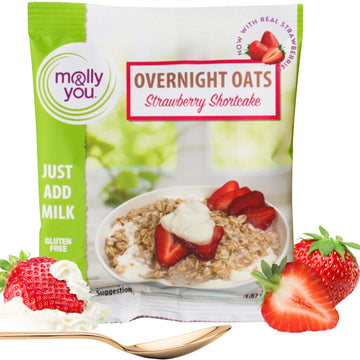 Molly & You Overnight Oats Strawberry Shortcake (Pack Of 6) - Healthy Natural Source Of Protein Oatmeal Breakfast, A Vegan Frien