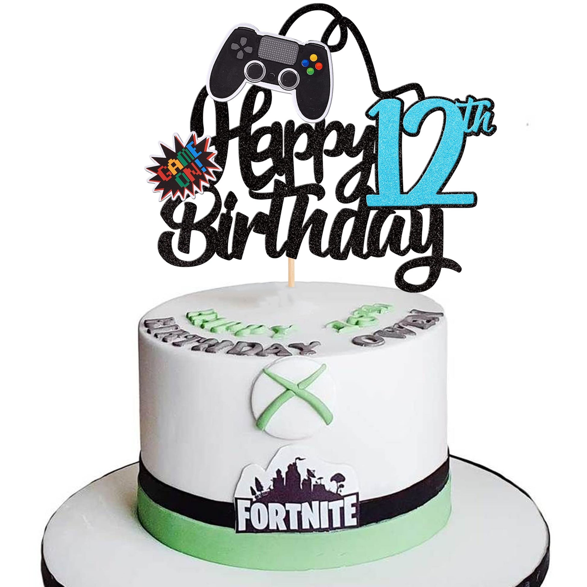 1 Pcs Video Game Happy 12Th Birthday Cake Topper Glitter Video Game Cake Pick Game On Controllers Twelve Cheers To 12 Years Cake