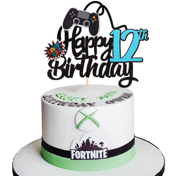 1 Pcs Video Game Happy 12Th Birthday Cake Topper Glitter Video Game Cake Pick Game On Controllers Twelve Cheers To 12 Years Cake