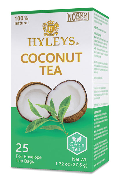 12 Pack of Hyleys Natural Wellness Coconut With Green Tea - 25 Tea Bags (100% Natural Gmo Free, Gluten Free, Dairy Free, Sugar F