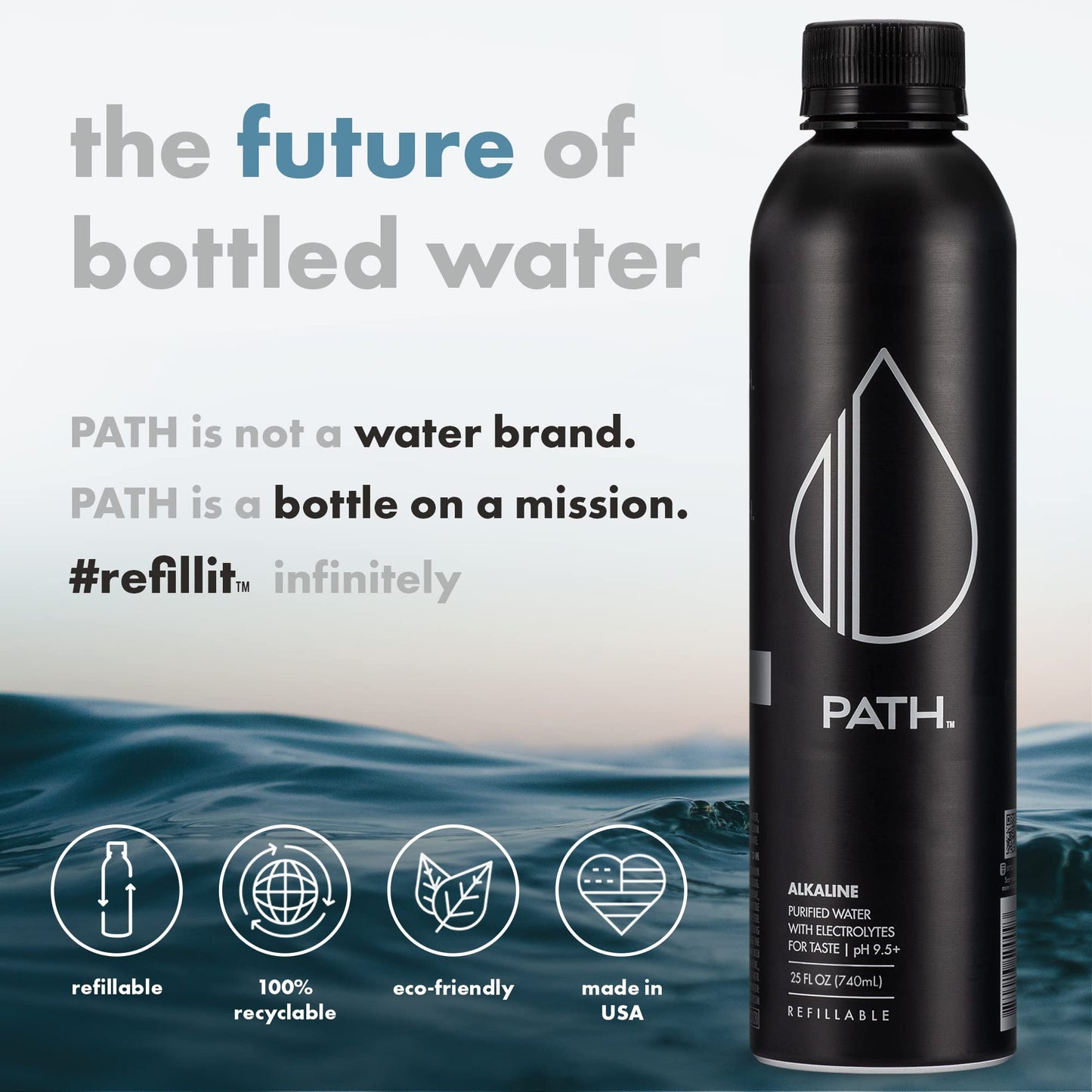 PATHWATER Alkaline Bottled Water with Electrolytes - BPA-Free, Reusable - 20.3 Fl Oz (Pack of 18)