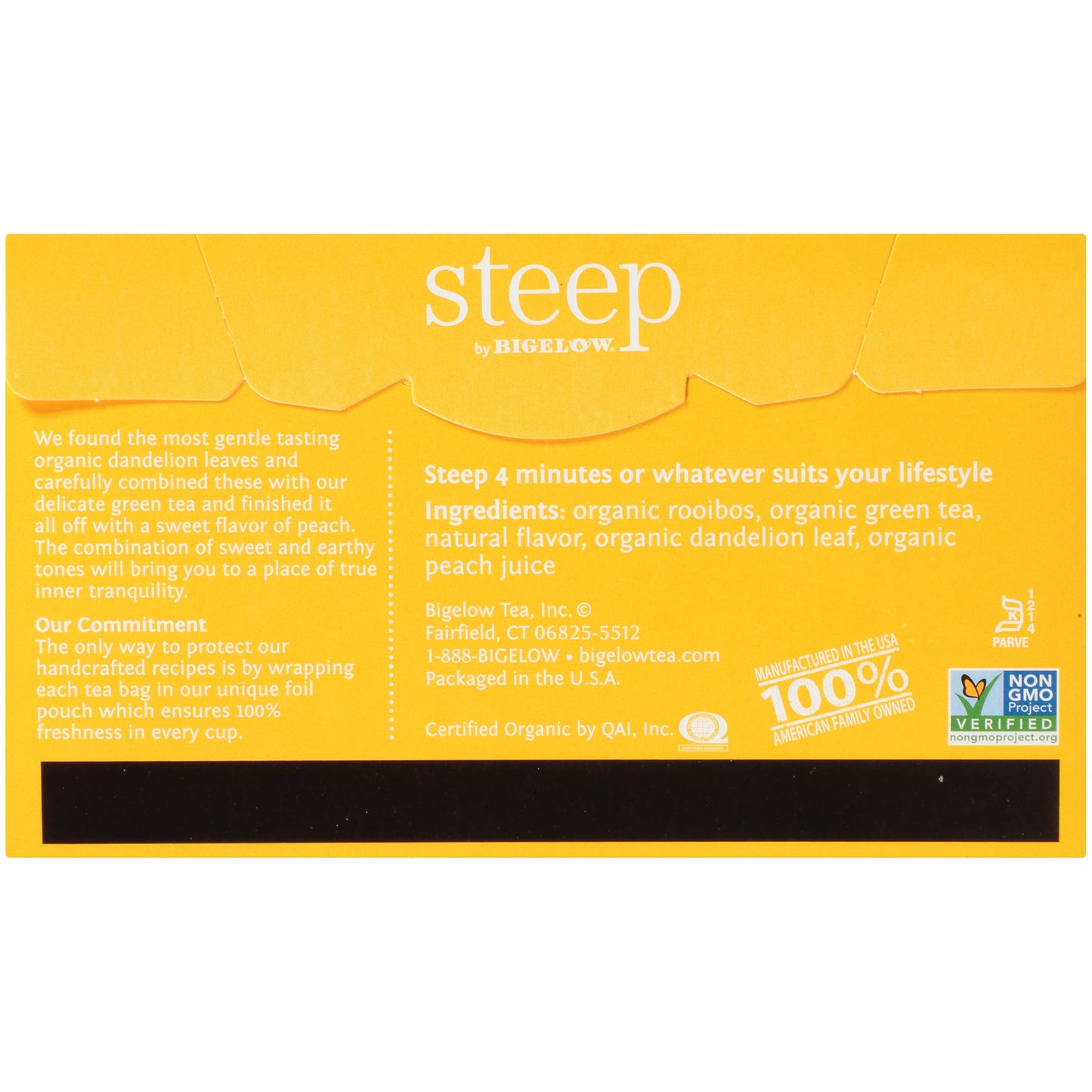 Steep By Bigelow Organic Dandelion And Peach With Rooibos And Green Tea, Caffeinated, 20 Count (Pack Of 6) 120 Total Tea Bags