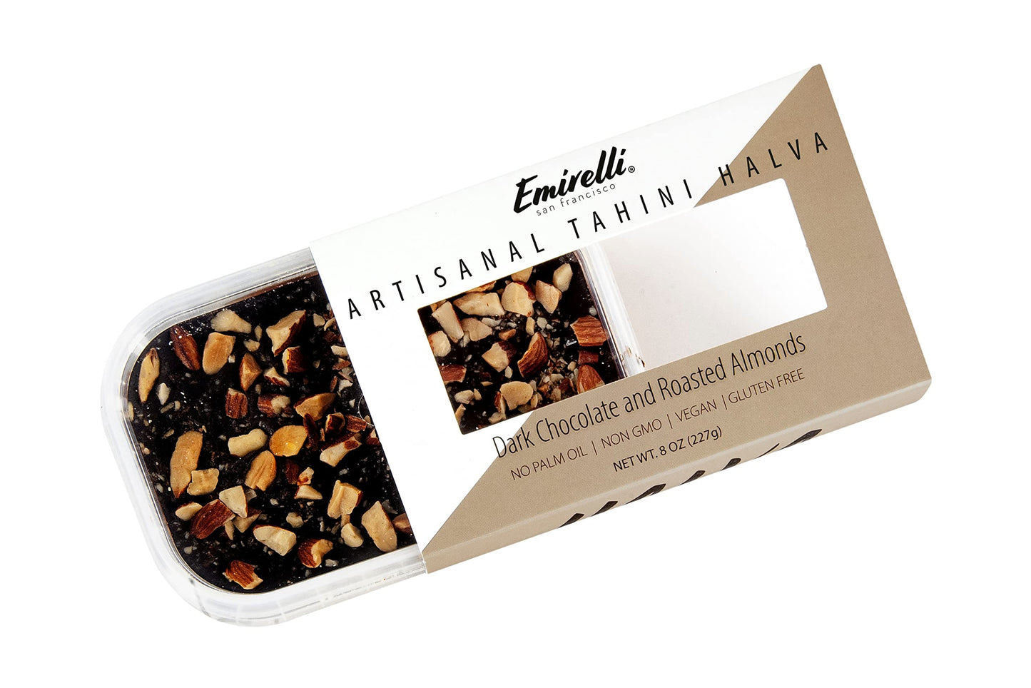 Emirelli Halva Dessert - Vegan Dark Chocolate Roasted Almonds Flavor - 8 Ounce