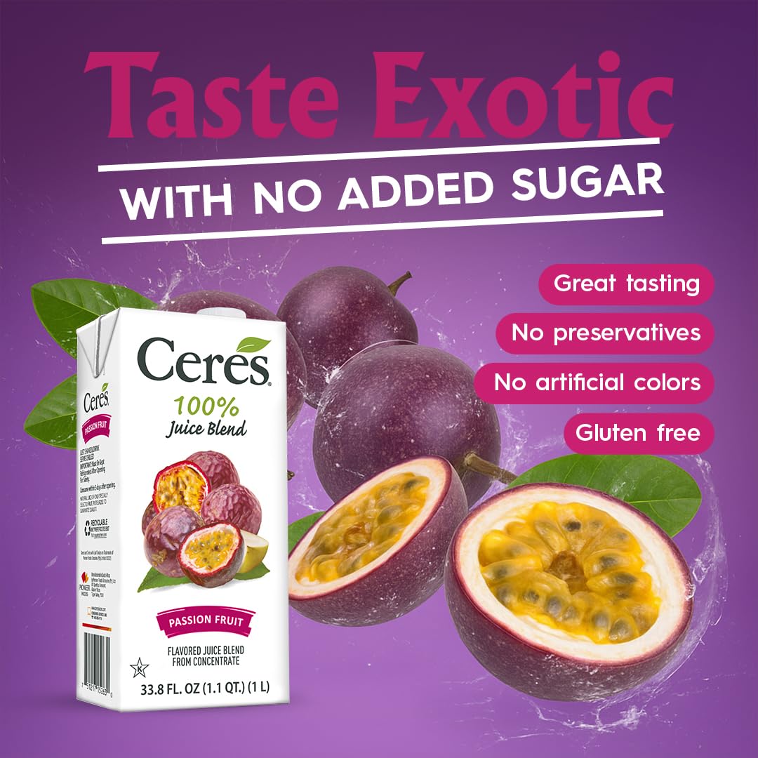 Ceres 100% All Natural Pure Fruit Juice Blend - Delicious Passion Fruit Edition - Rich in Vitamin C, No Added Sugar or Preservat