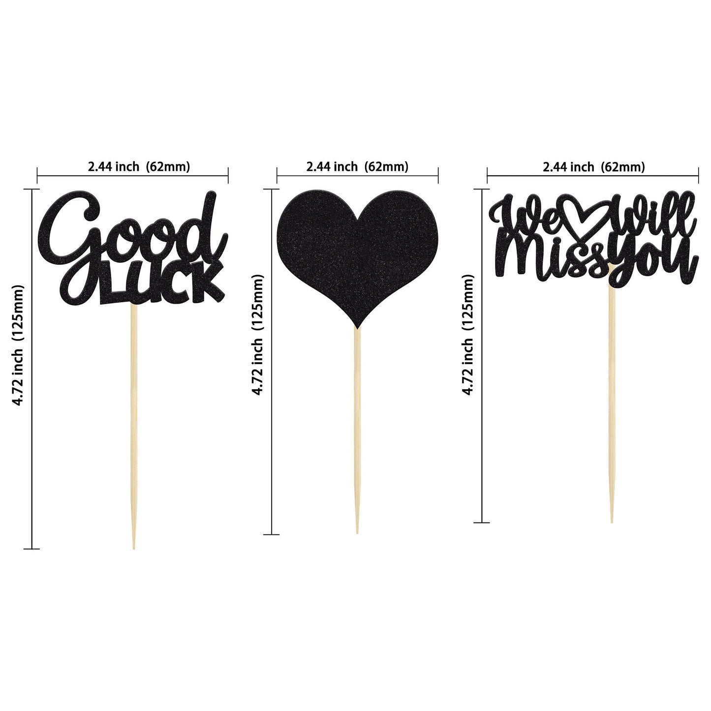 Gyufise 36Pcs Black Glitter We Will Miss You Cupcake Toppers With Love Glitter Good Luck Cupcake Picks Going Away Farewell Retir