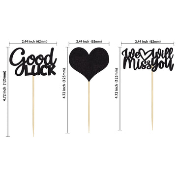 Gyufise 36Pcs Black Glitter We Will Miss You Cupcake Toppers With Love Glitter Good Luck Cupcake Picks Going Away Farewell Retir