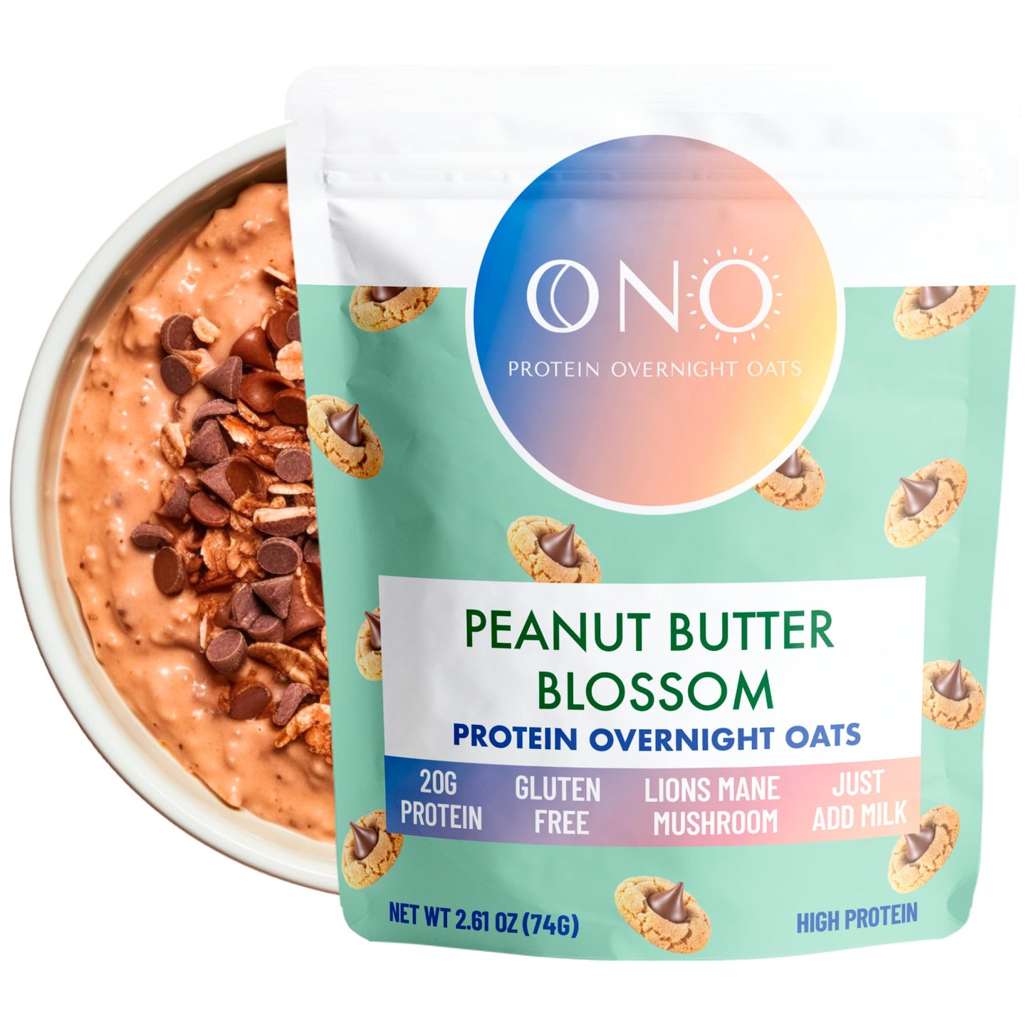 ONO Overnight Oats - Chocolate Peanut Butter Protein Oatmeal (6 Pack)- 20g Whey Protein Powder, High Fiber, Low Sugar, Organic G