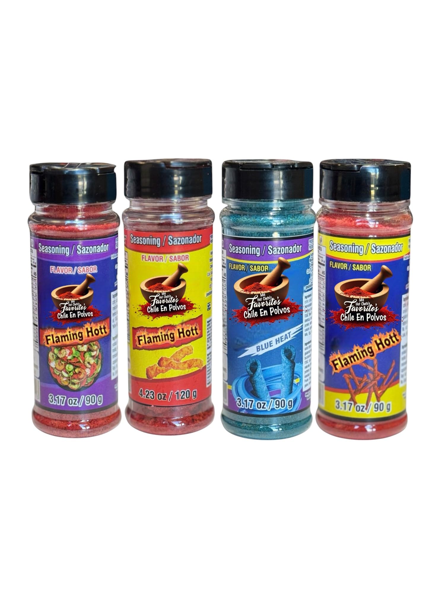 Flaming Hot Flavored Chili Powder pack of 4 Hot Flaming (4 Pack, Tost Hot, Flamin,Takiblu,TakiHot)