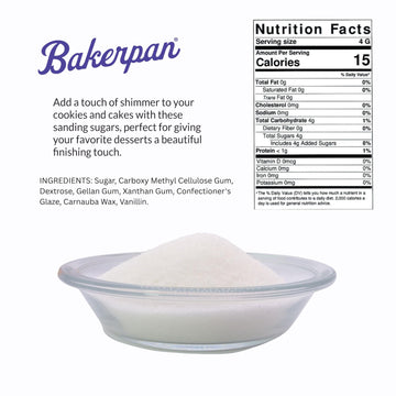 Bakerpan White Sanding Sugar For Baking & Cookie Decorating - 5 Ounce Edible White Sugar Sprinkles For Cookies, Cakes, Cocktails