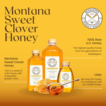 Beekeeper Direct Raw Unfiltered Honey - Real Raw Sweet Clover Honey - All Natural Non-Gmo Pure Gourmet Honey - Local Montana Clo