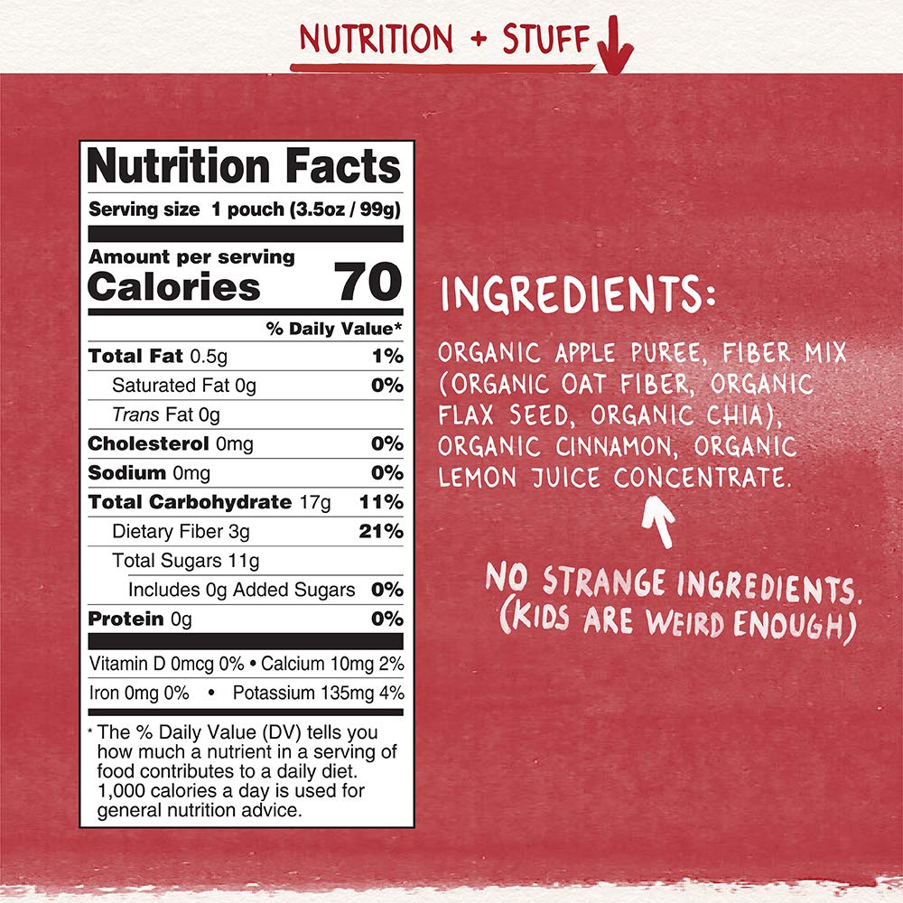 Pumpkin Tree Organics Fruit Snack Pouch, Apple + Fiber + A Sprinkle Of Cinnamon, 3.5 Ounce (Pack Of 10)