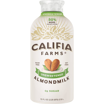 Califia Farms Unsweetened Almond Milk, 72 Oz, Dairy Free, Vegan, Plant Based, Keto Food, Vegan, Gluten Free, Non GMO, Sugar Free
