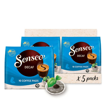 Senseo Decaf Coffee Pods, Single Serve Coffee Pods Bulk Pack, 16 Count (Pack of 5), Compostable for Hot/Iced Coffee, Model 4051959