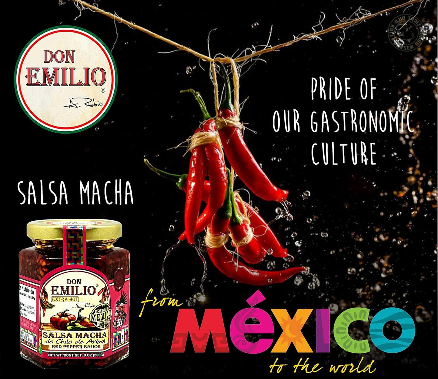 Don Emilio Chile De Arbol Artisanal Salsa Macha Authentic Mexican Spicy Chili Oil Oil Glass Jar 9 Oz