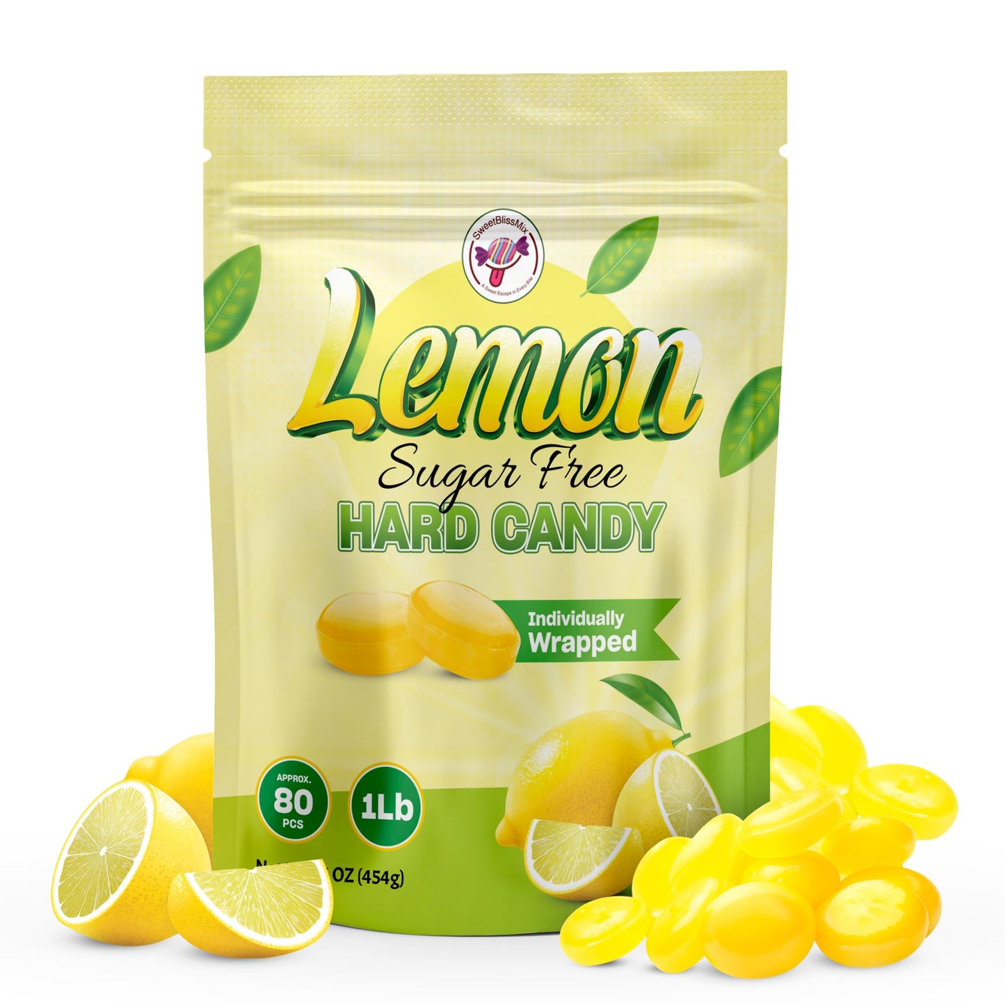 SweetBlissMix Sugar-Free Lemon Drops – Keto-Friendly, Diabetic Safe, 1lb Individually Wrapped Citrus Hard Candy