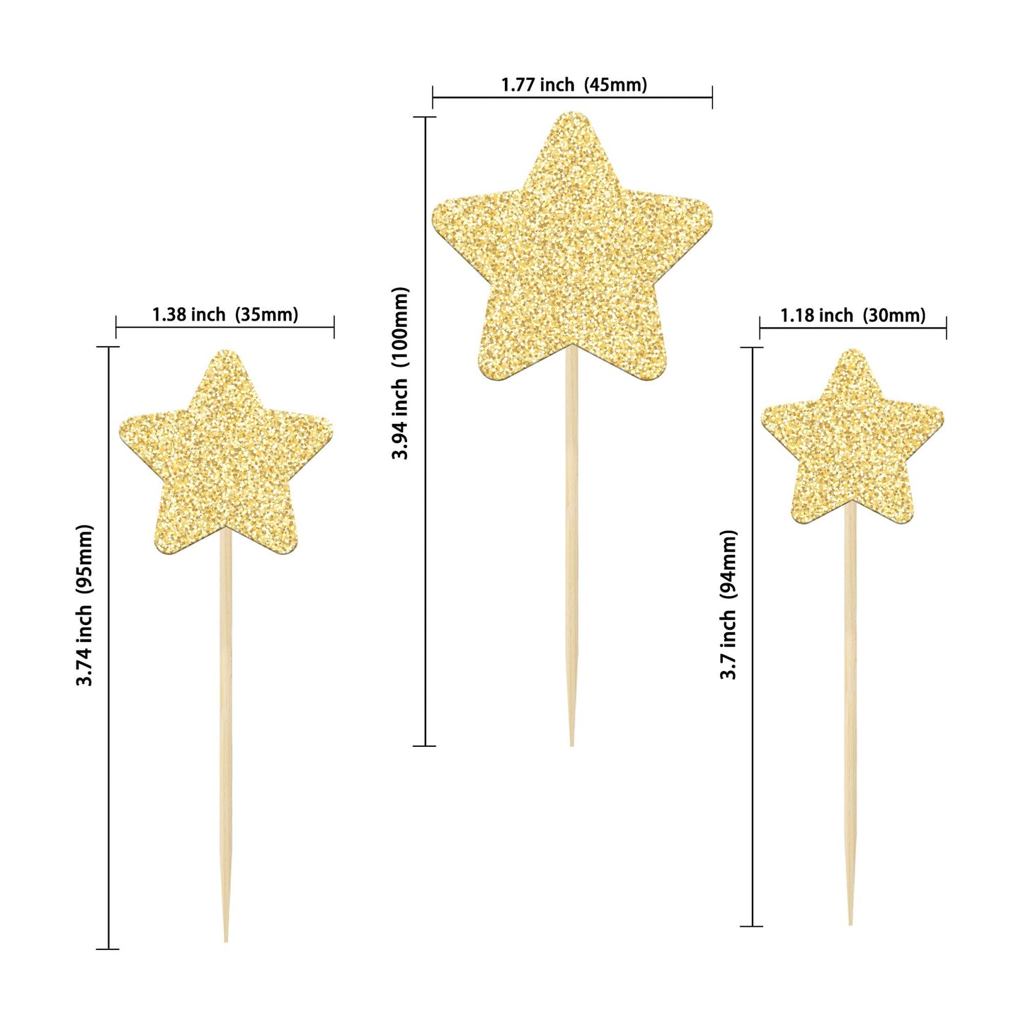 Gyufise 42Pcs Star Cupcake Toppers Gold Glitter Assembled Twinkle Star Cupcake Picks Wedding Engagement Bridal Shower Birthday P