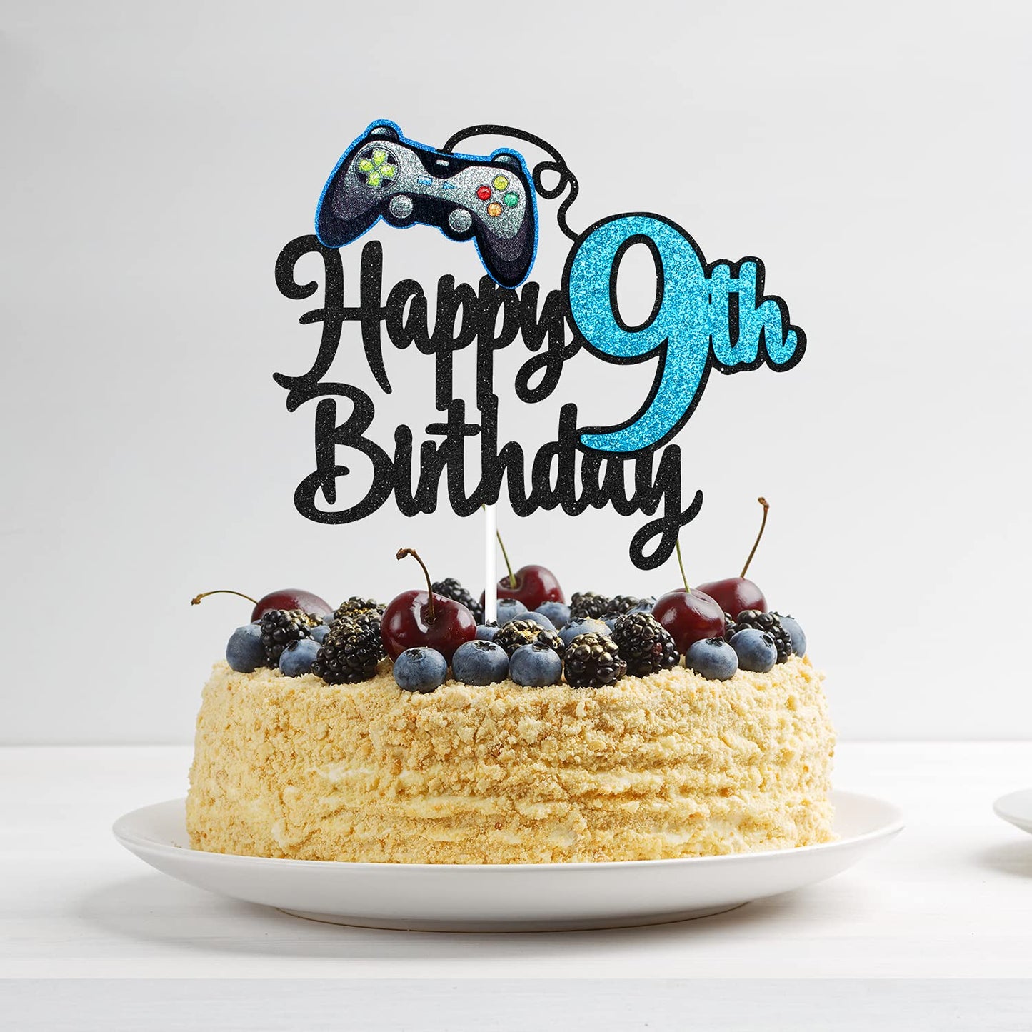 Video Game Happy 9Th Birthday Cake Topper - Video Game Boy'S 9Th Birthday Party Blue Cake Supplies - Game On Level Up Winner Par