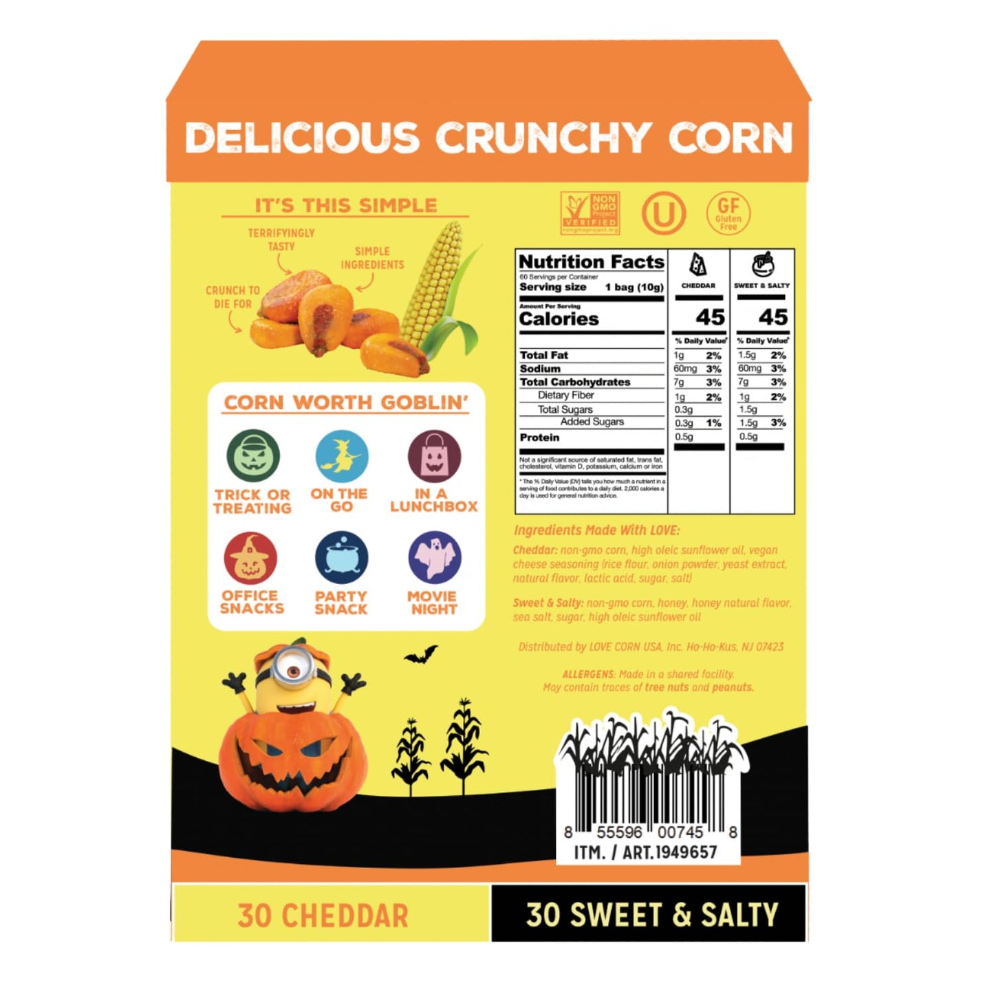 Love Corn Variety Pack - Cheddar & Sweet and Salty Snacks, 0.35 oz x 60, Gluten Free, Kosher, NON-GMO, Healthy Crunchy Alternative