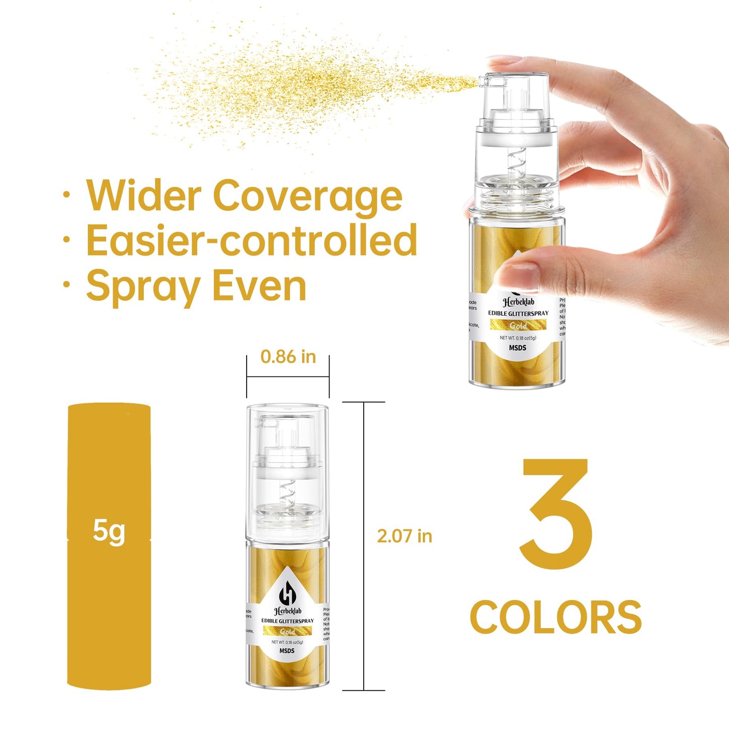 Edible Glitter Spray - 3 Colors Edible Spray Glitter Food Grade Metallic Shimmer Powder Gold Silver Rose Gold Cake Sprinkles For
