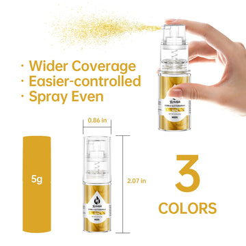 Edible Glitter Spray - 3 Colors Edible Spray Glitter Food Grade Metallic Shimmer Powder Gold Silver Rose Gold Cake Sprinkles For