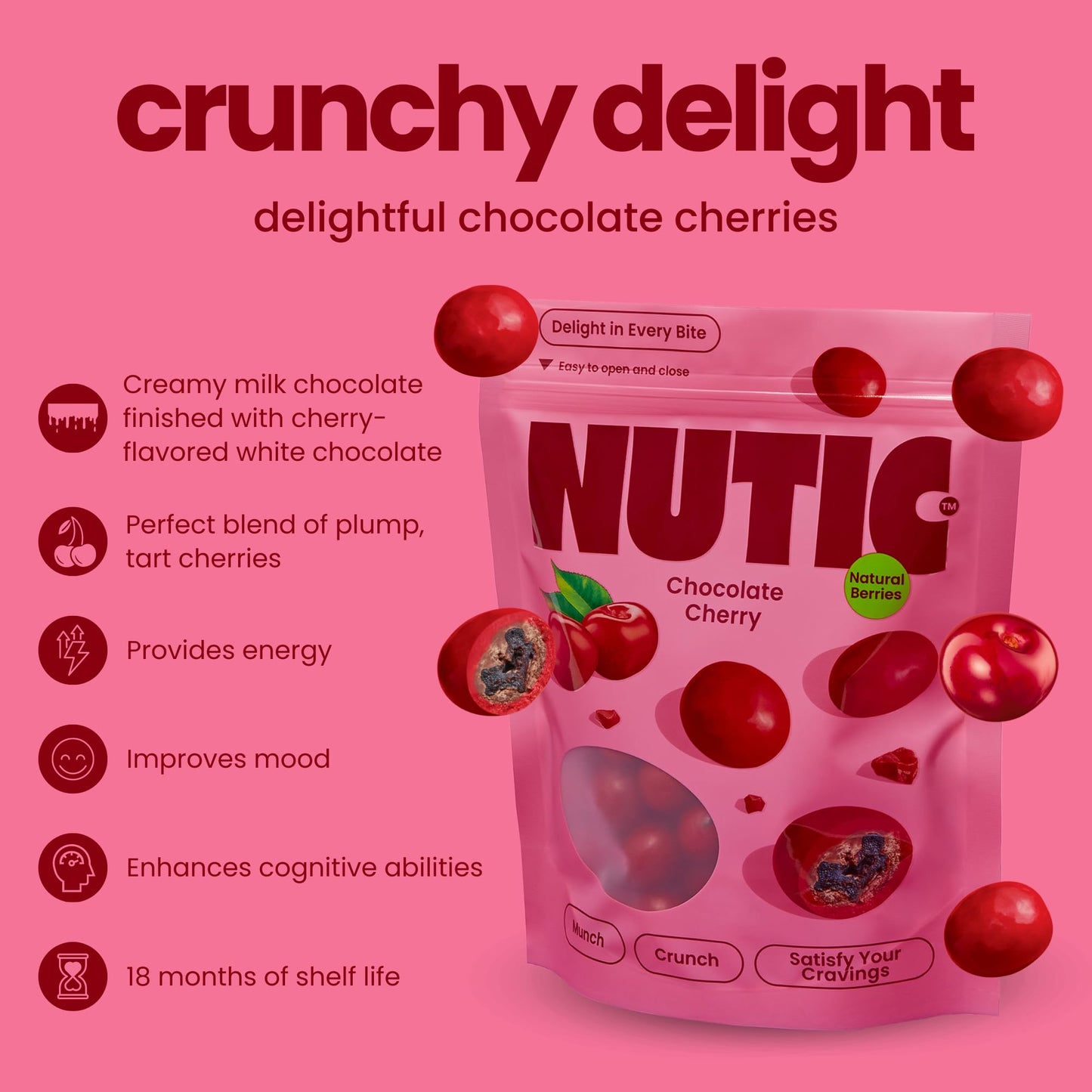 Nutic Chocolate Covered Cherries - 1Lb, Tart Dried Fruit Coated In White And Milk Chocolate - Chocolate Dried Red Cherry Cordial