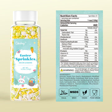 Cobakey Easter Sprinkles For Cookies 4.23 Ounce Spring Sprinkles For Baking Yellow & Green Edible Heart Perfect For Easter Cake