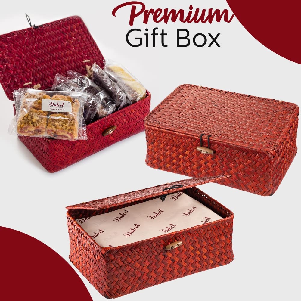 Dulcet Gift Baskets Happy Birthday Sampler Red Wicker Basket Featuring Muffins Sprinkle Cookies, Candle, Balloons And More. Gift Box For Women, Kids, Friends, Family, Him, Her, Girls & Boys