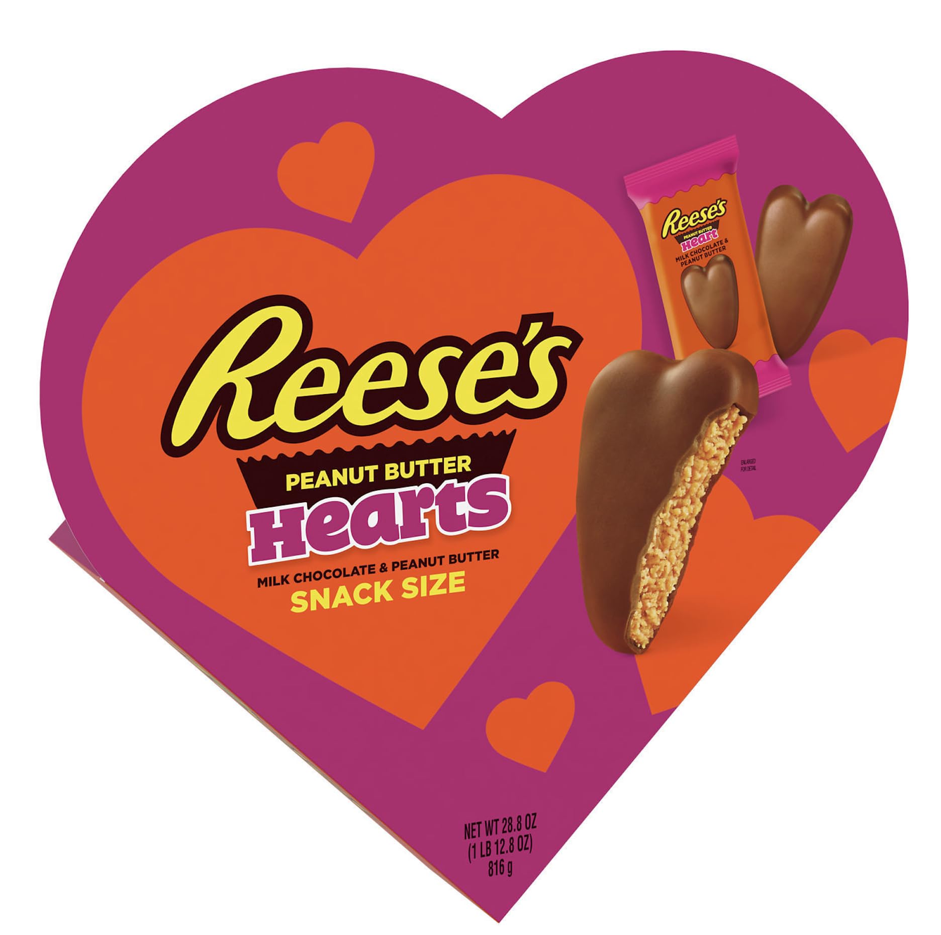 REESE'S Milk Chocolate Peanut Butter Snack Size Hearts, Valentine's Day Candy Gift Box, Perfect Valentines Day Gift for Him, Her