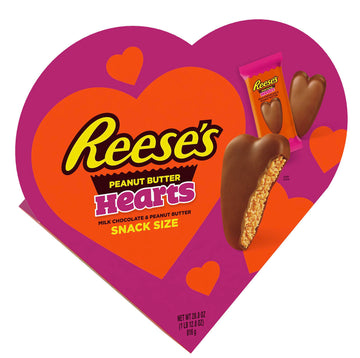 REESE'S Milk Chocolate Peanut Butter Snack Size Hearts, Valentine's Day Candy Gift Box, Perfect Valentines Day Gift for Him, Her