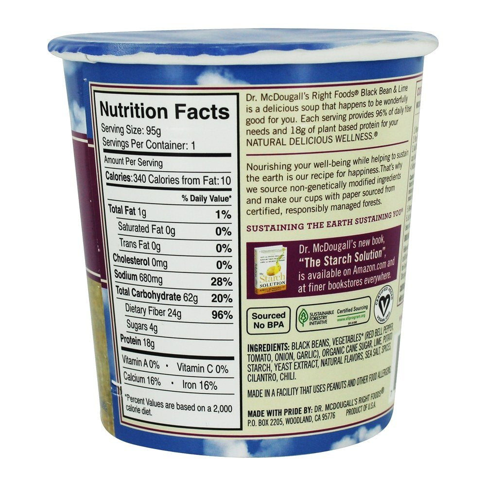 Dr Mcdougalls, Soup Bgcup Blk Bean & Lim, 3.4 Oz, (Pack Of 6)