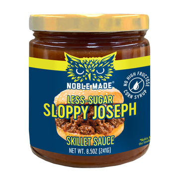 Noble Made Less-Sugar Sloppy Joseph Skillet Sauce  8.5 oz Jar  Gluten Free  Low Sugar  Paleo Friendly  Naturally Sweetened  Easy Dinner  Family Friendly  Just Add Ground Beef or Ground Turkey