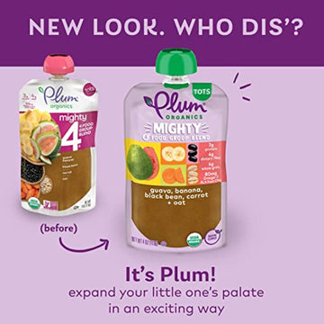 Plum Organics Mighty 4 Organic Toddler Food - Guava, Banana, Black Bean, Carrot, And Oat - 4 Oz Pouch (Pack Of 12) - Organic Fru