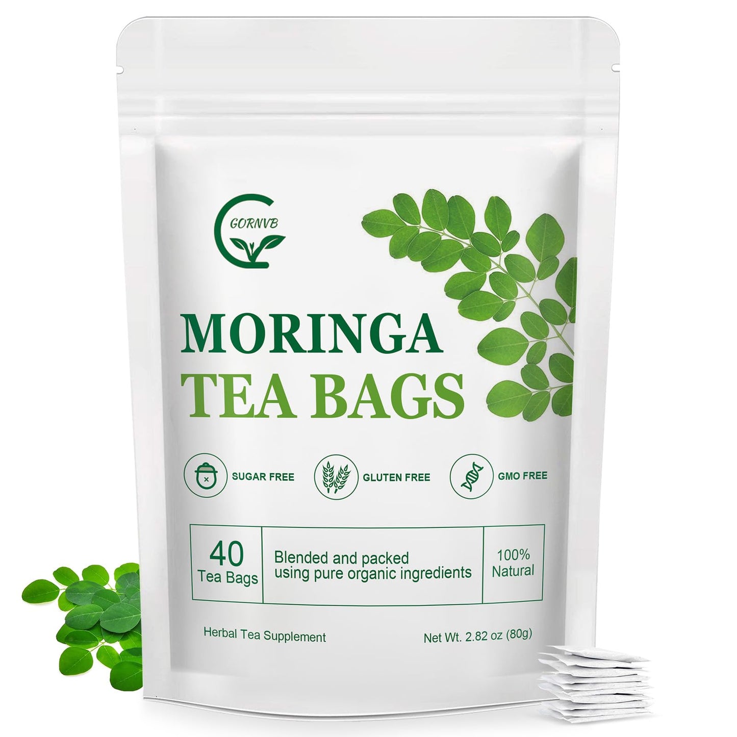 Moringa Tea Bags | 100% Pure Moringa Leaf Tea | Antioxidant-Rich  Energy Blend-Free Herbal Tea | Supports Immunity  Energy & Digestion  40 Count | Gluten-Free  Non-Gmo