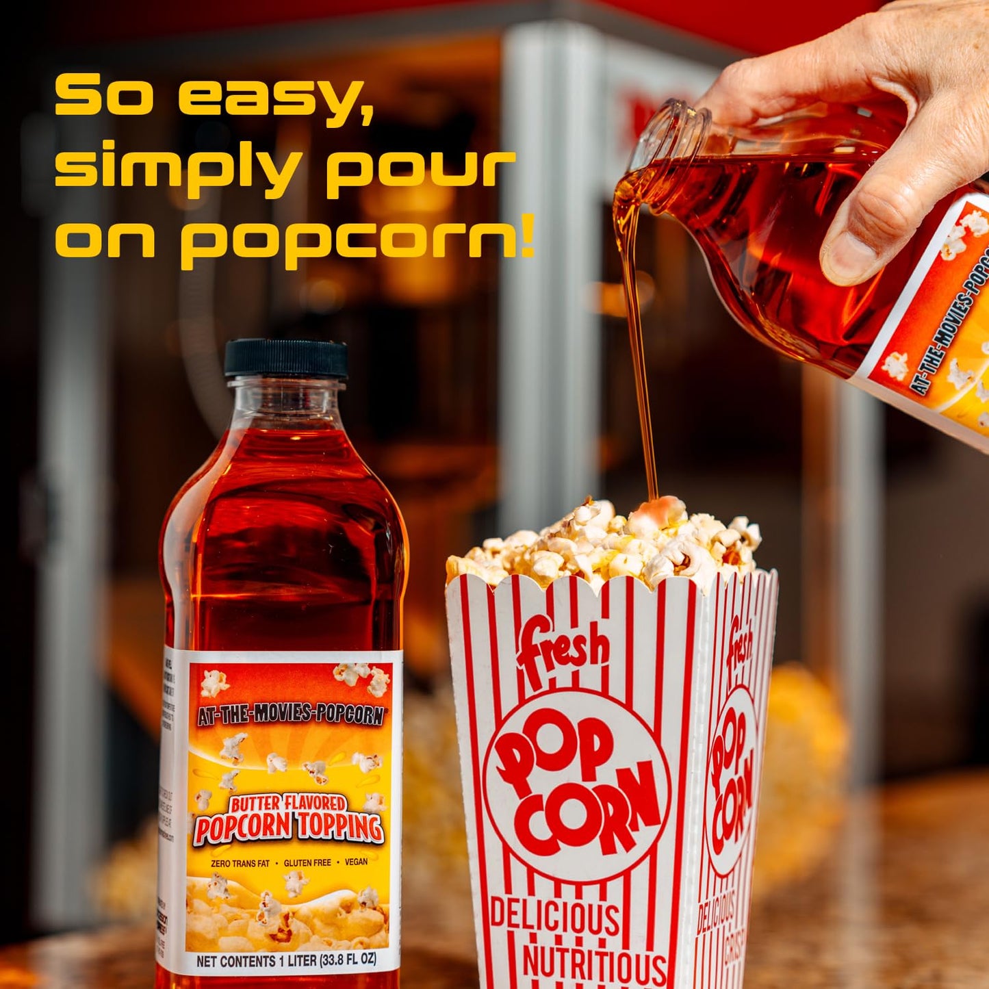 At-The-Movies-Popcorn Buttery Flavor Popcorn Topping, 33.81 Ounce (1 Liter), Ideal for Movie Nights