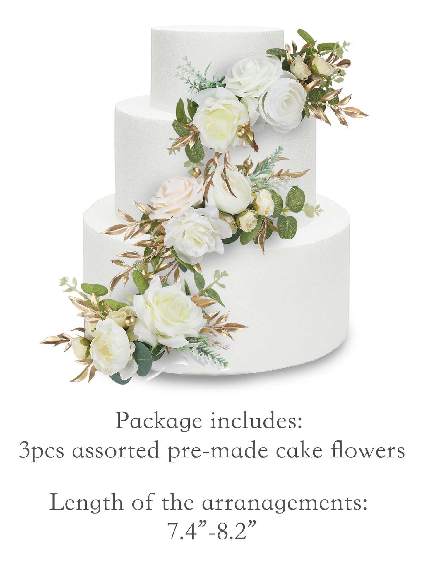 Rinlong 3Pcs Pre-Made Cake Toppers Flowers Cake Decorations Wedding Cake Decorating Flowers Decor Christening Birthday Baptism B