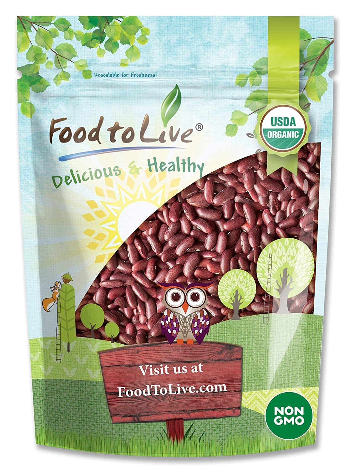 Food to Live - Organic Red Kidney Beans, 5 Pounds - Non-GMO, Dry, Raw, Sproutable, Vegan, Kosher, Bulk
