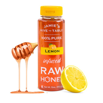 Jamie's Hive to Table Lemon Flavored Honey, 12 Oz - 100% Raw & Unfiltered Honey with a Refreshing Citrus Twist - Perfect for Tea